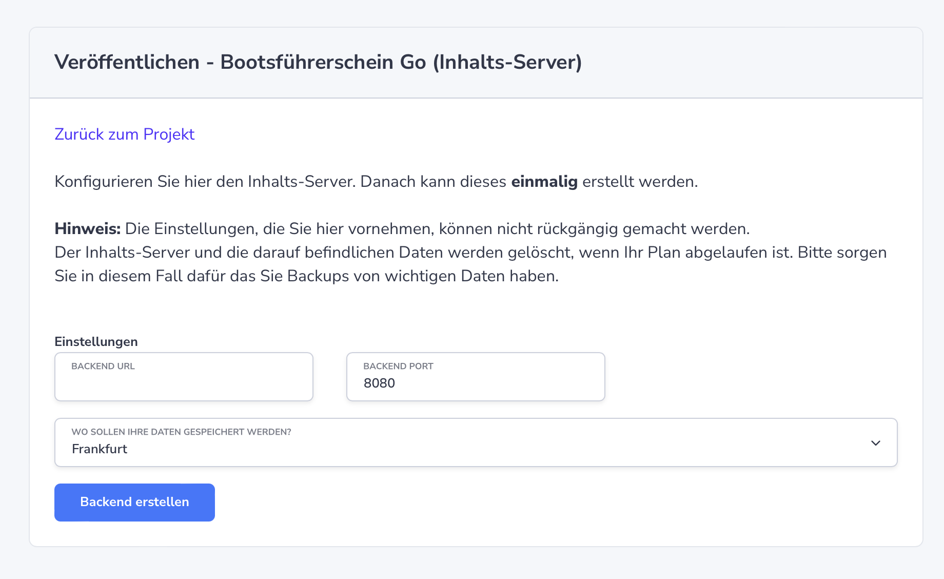 Overview publish backend